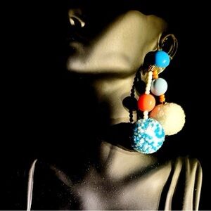 Bold Blue and Orange Beaded Earrings
